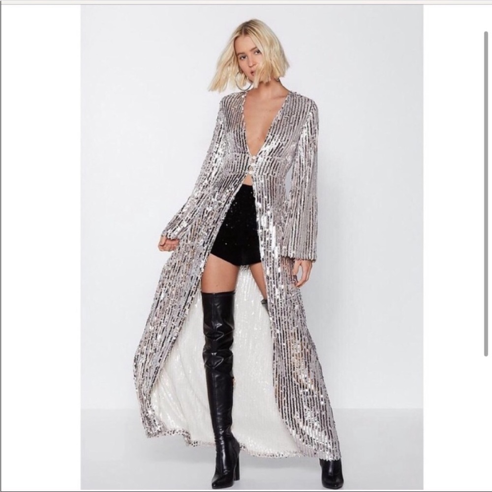 Nasty gal silver sequin kimono duster jacket